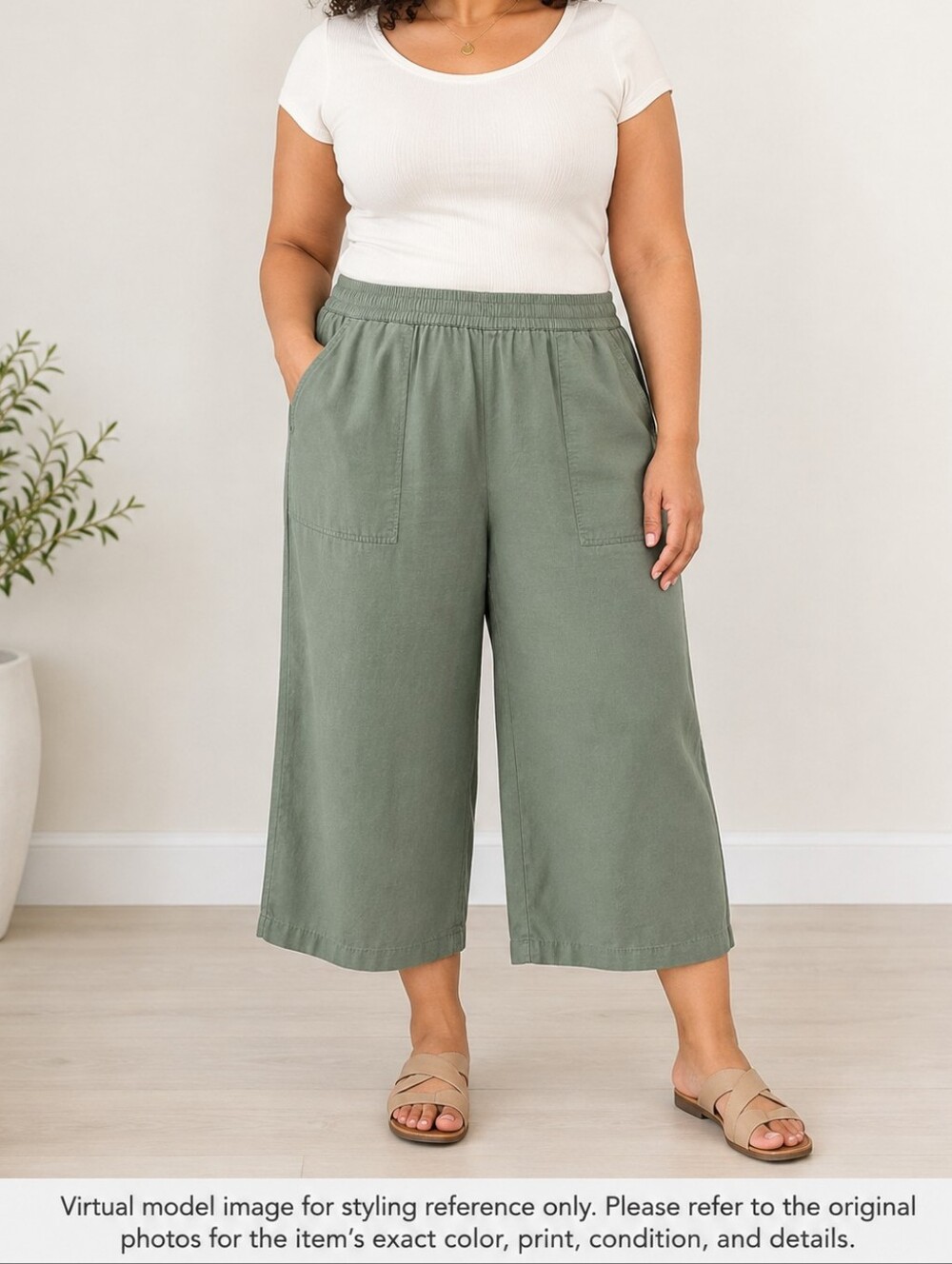Hilary Radley Tencel Wide Leg Crop Pants Olive Green Size L